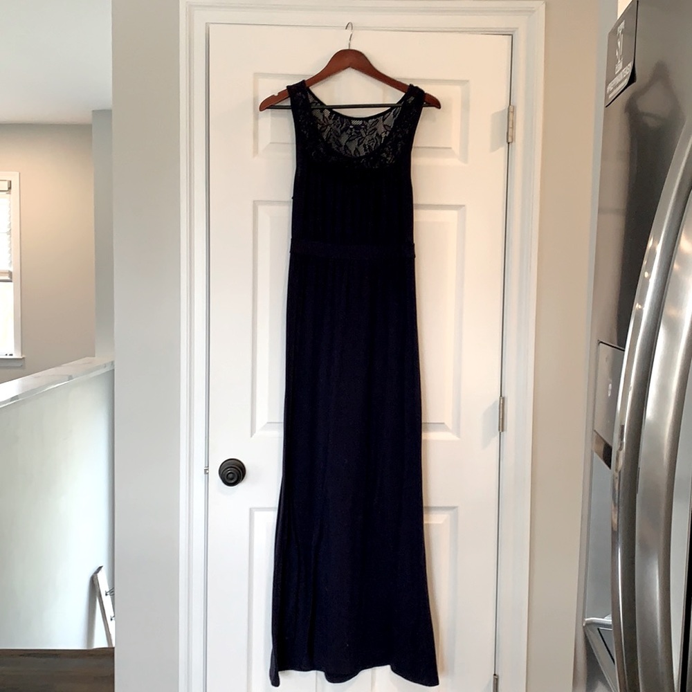 Navy blue empire waist lace top MAXI DRESS
